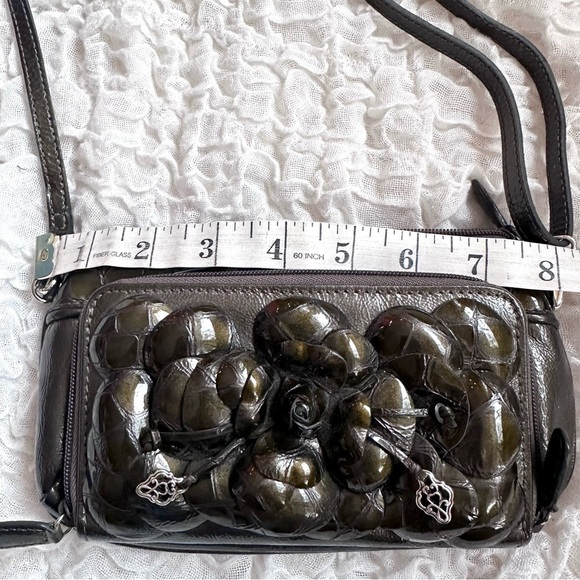 Brighton Rosalie 3D Patent Flower Crossbody Shimmery Olive - Picture 4 of 11